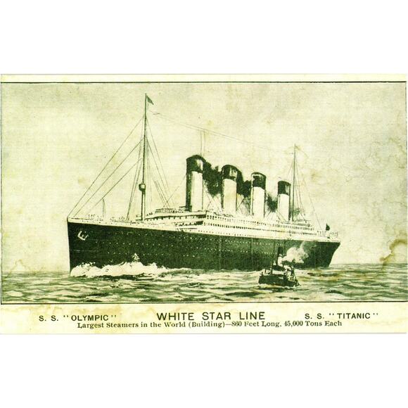 SS Olympic SS Titanic White Star Line Postcard Noted as Repro in Ink on Back - Picture 1 of 2